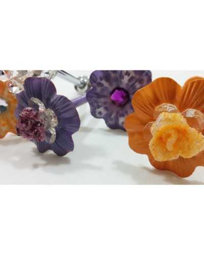 Pair of curtain tiebacks accessories wall hooks in steel leopard flower model with large rhinestones 65x150 mm