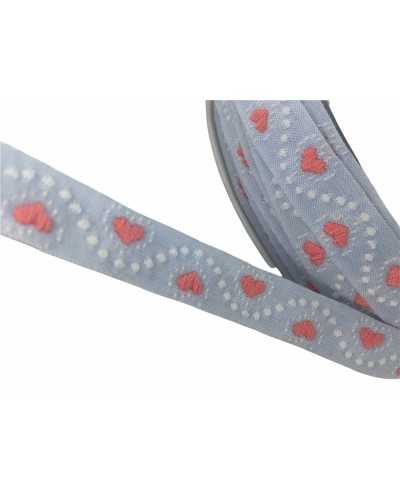 Garnituren Himmlisches Band, rosa Herz, bestickt, 13 mm hoch