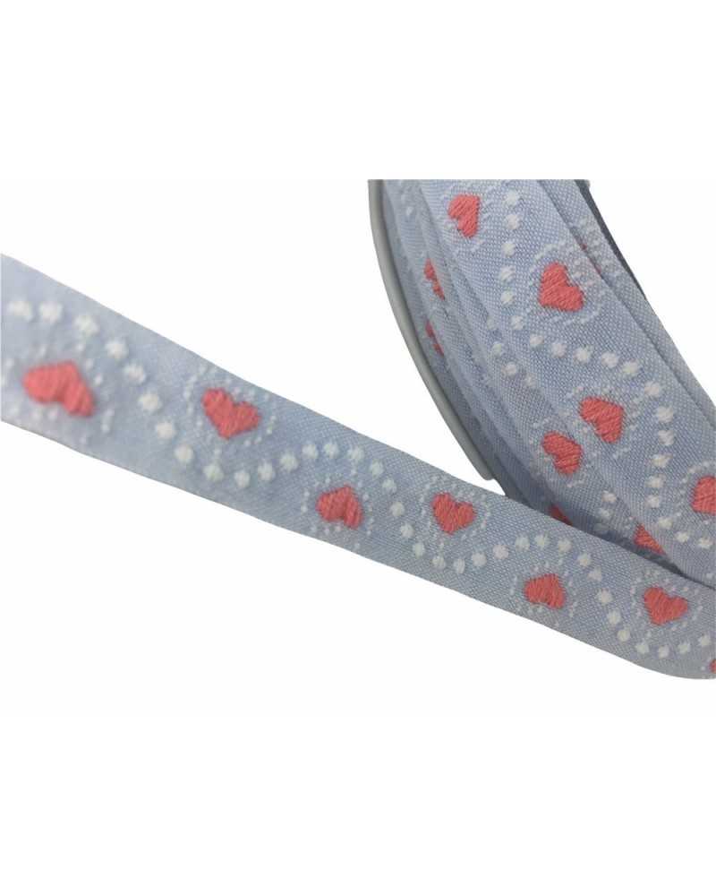 Trimmings Celestial Ribbon Pink Heart Embroidered 13 Mm High