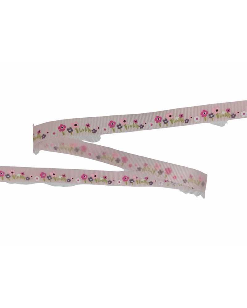 Passamaneria Rosa Sfrangiato Gros Grain Stampa Fiorellini Alto 15 Mm