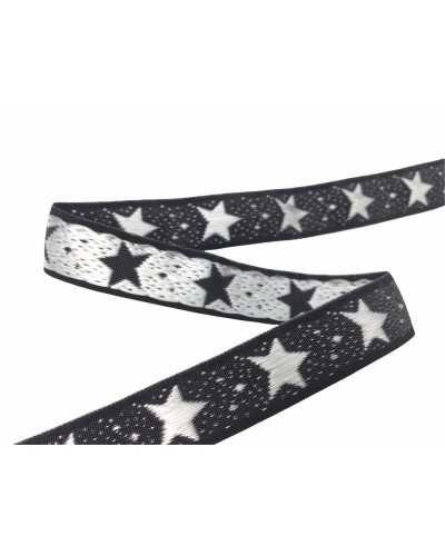 Trimmings Black Ribbon Embroidered Silver Star 2 cm high