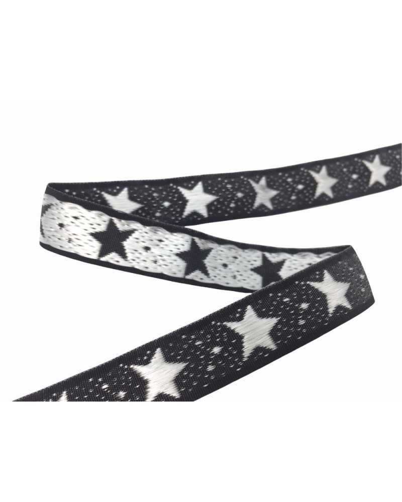 Trimmings Black Ribbon Embroidered Silver Star 2 cm high