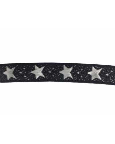 Trimmings Black Ribbon Embroidered Silver Star 2 cm high