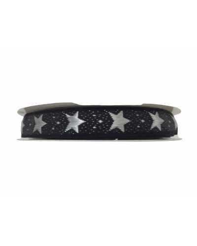 Trimmings Black Ribbon Embroidered Silver Star 2 cm high