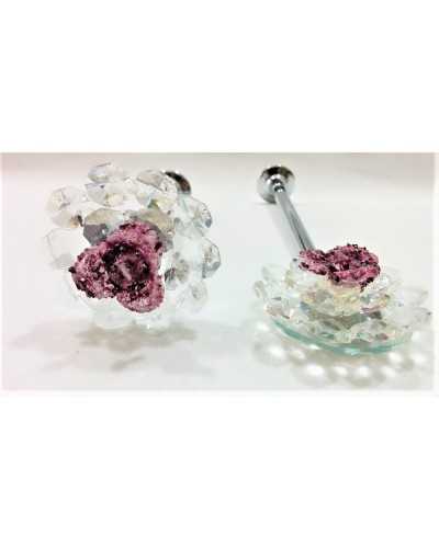 Pareja de accesorios para cortina de acero modelo flor con strass hojas piedras 150x65 mm