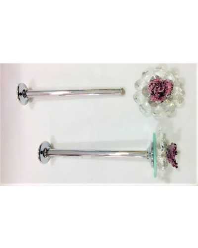 Pareja de accesorios para cortina de acero modelo flor con strass hojas piedras 150x65 mm