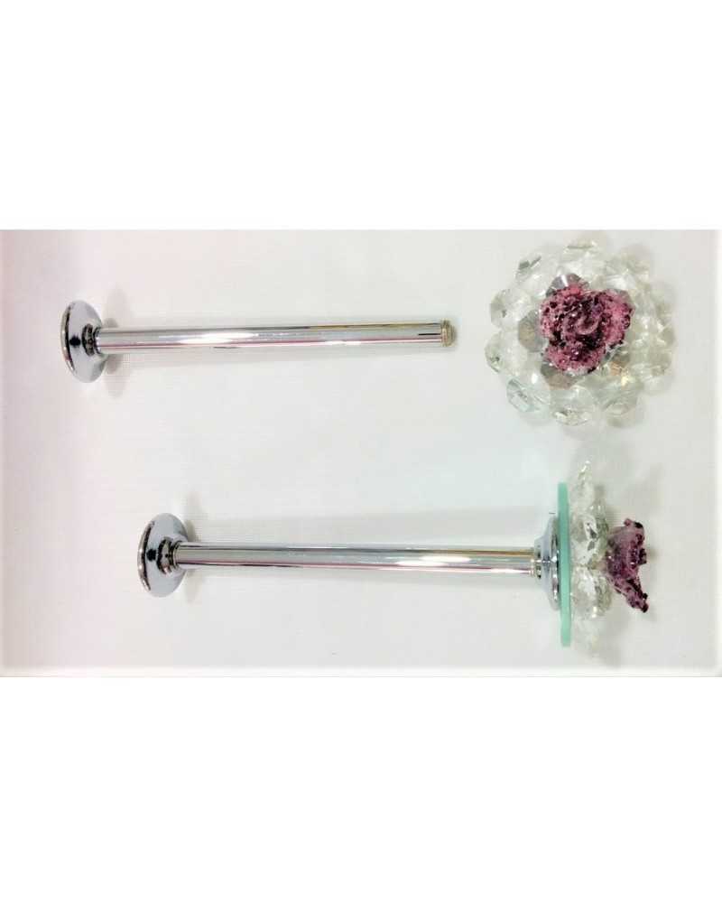 Pareja de accesorios para cortina de acero modelo flor con strass hojas piedras 150x65 mm