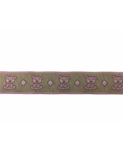 Trimmings Beige Ribbon Galloon Baby Embroidered Pink Bear 25 Mm High