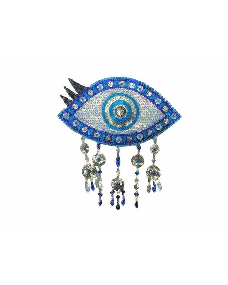 Application Écusson Thermocollant Paillettes Brodées Oeil 165x175 Mm