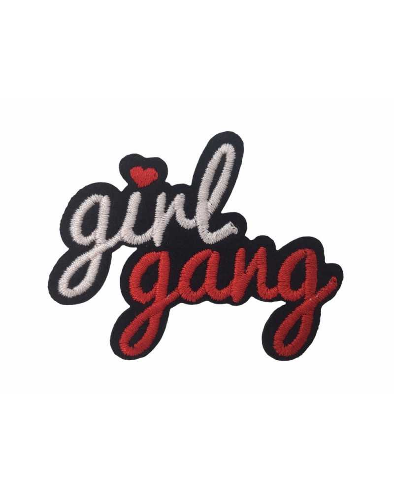 Gestickter Aufnäher mit Thermoklebstoff-Applikation, Motiv: Girl Gang, Herzschrift, cm 6 x 5