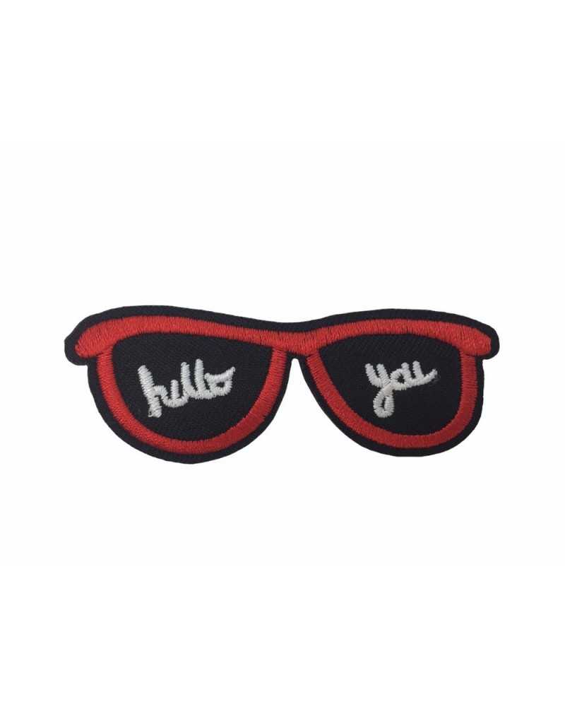 Thermoadhesive Application Embroidered Patch Glasses Hello You Written Cm 7x3