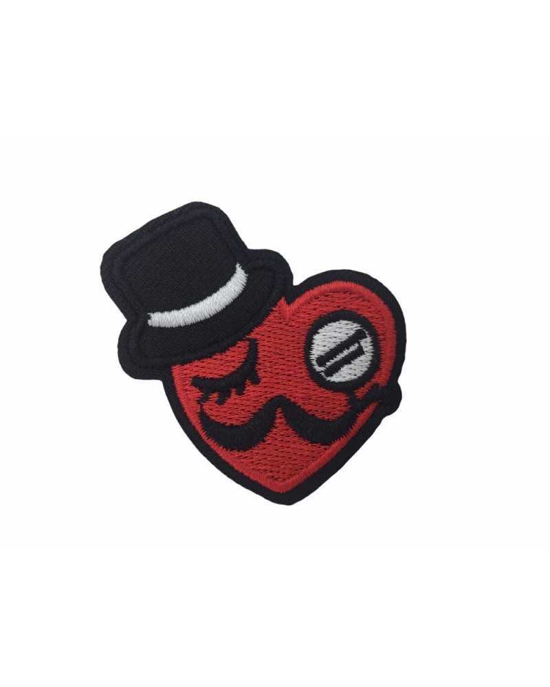 Applicazione Termoadesiva Patch Ricamata Cuore Cilindro Baffi Cm 5x5