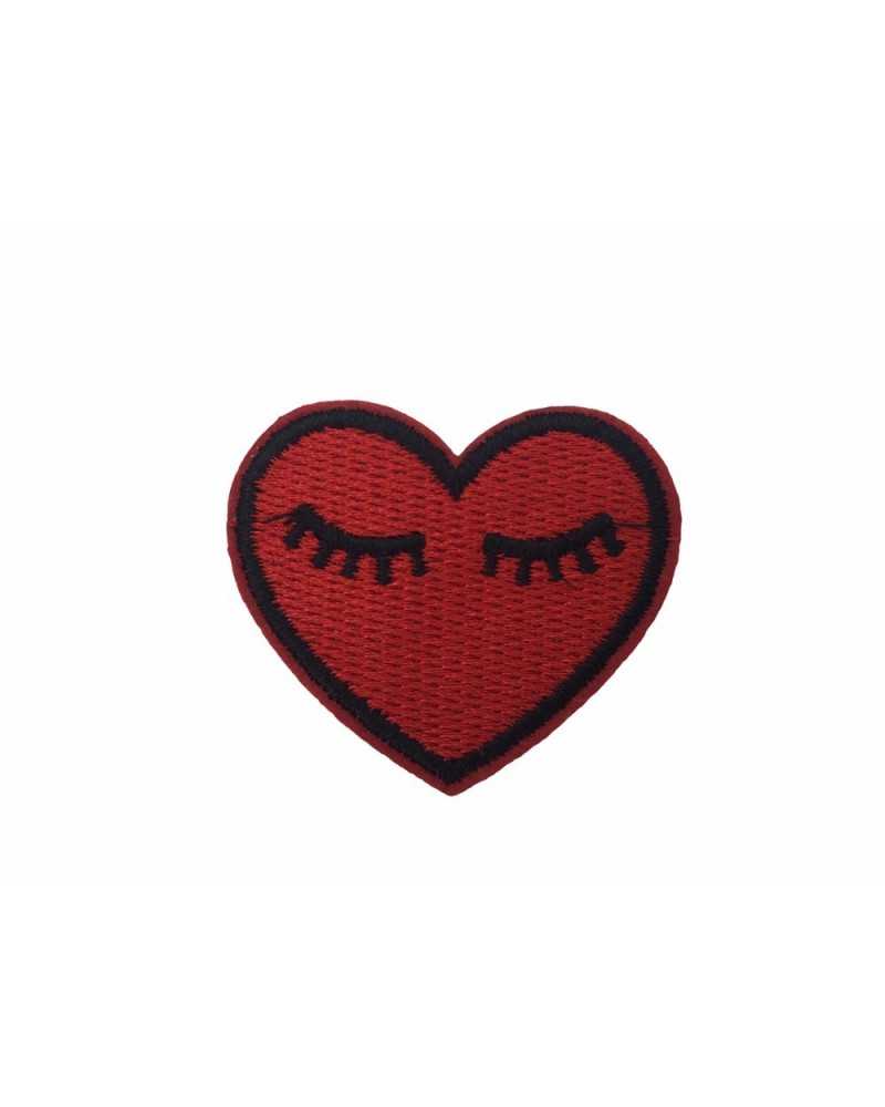 Anwendung Aufnäher zum Aufbügeln, gesticktes Herz, rote Wimpern, 4,5 x 4 cm