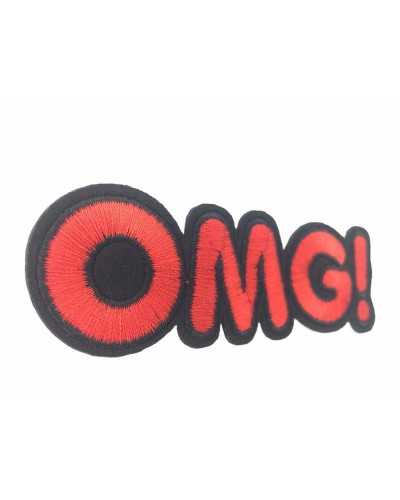 Écusson brodé avec application thermocollante OMG ! Rouge Noir 10x3,5 cm
