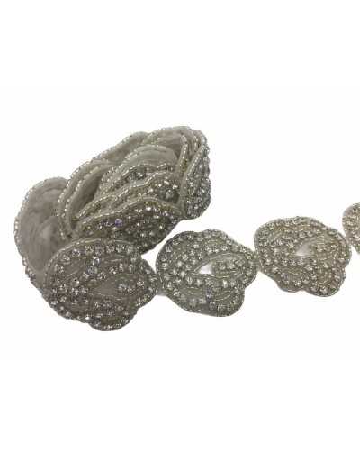 Application écusson thermocollant fleur argent avec strass sertis 5x5 cm