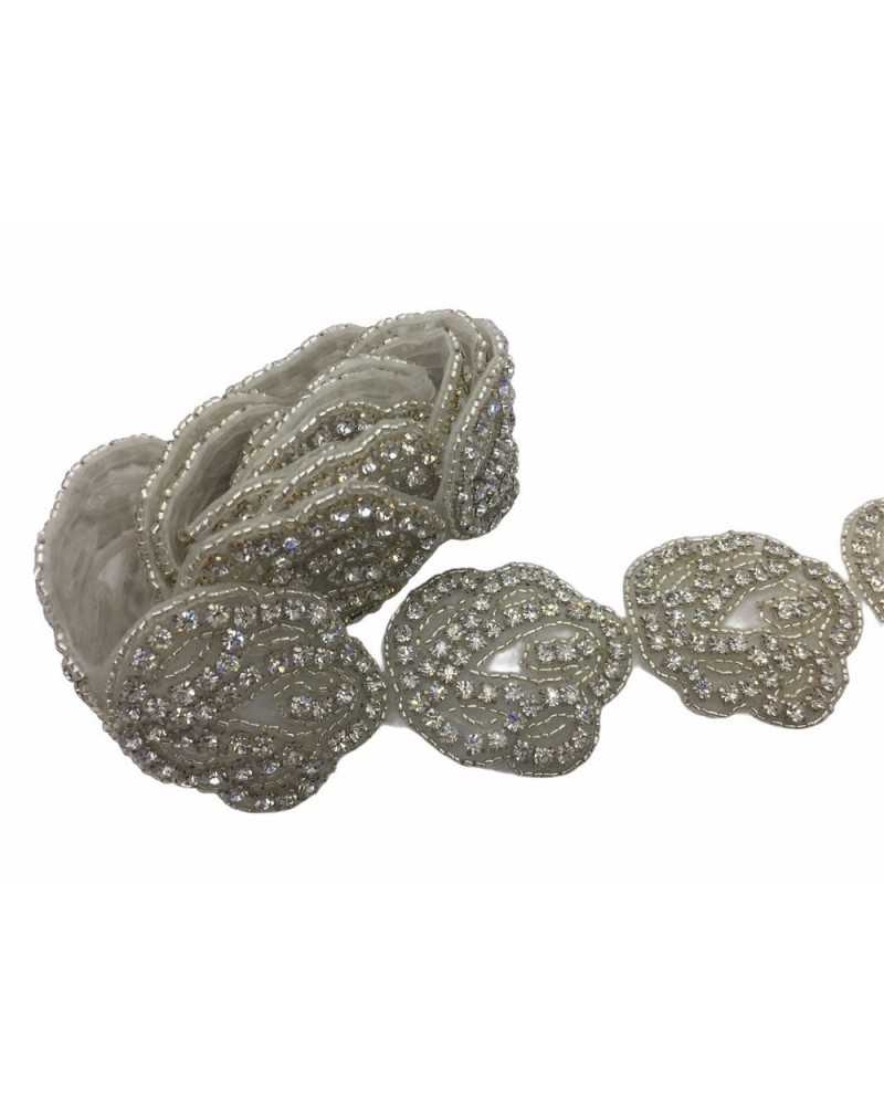 Silver Flower Iron-on Patch Application with Set Rhinestones 5x5 Cm