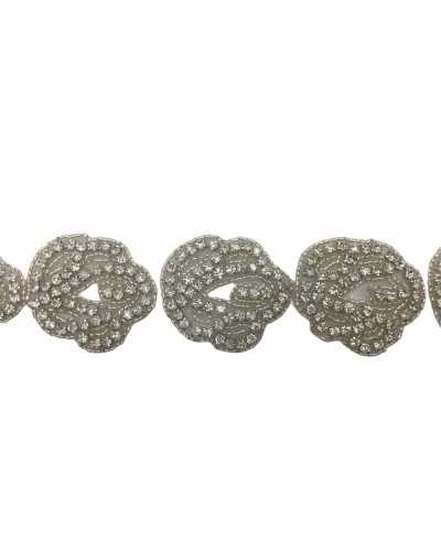 Silver Flower Iron-on Patch Application with Set Rhinestones 5x5 Cm