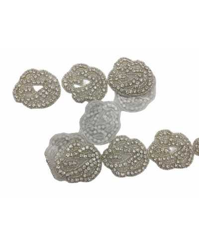 Silver Flower Iron-on Patch Application with Set Rhinestones 5x5 Cm