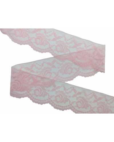 Passementerie Tulle Dentelle Fleurs Roses Festonné Haut 7 Cm