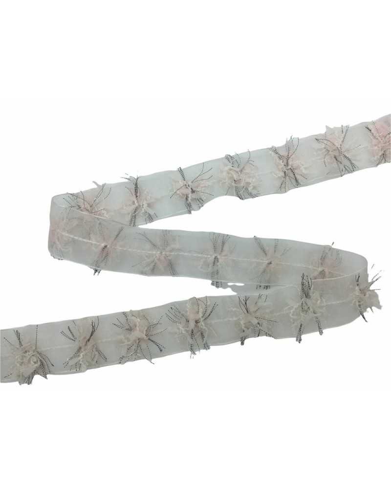 50 cm Besätze aus rosa ausgefranstem, besticktem Organza, 25 mm hoch 