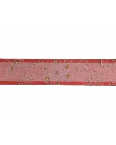 10 Mt Christmas Organza Ribbon Trimmings Printed White Flowers Gold Glitter 4 Cm High 