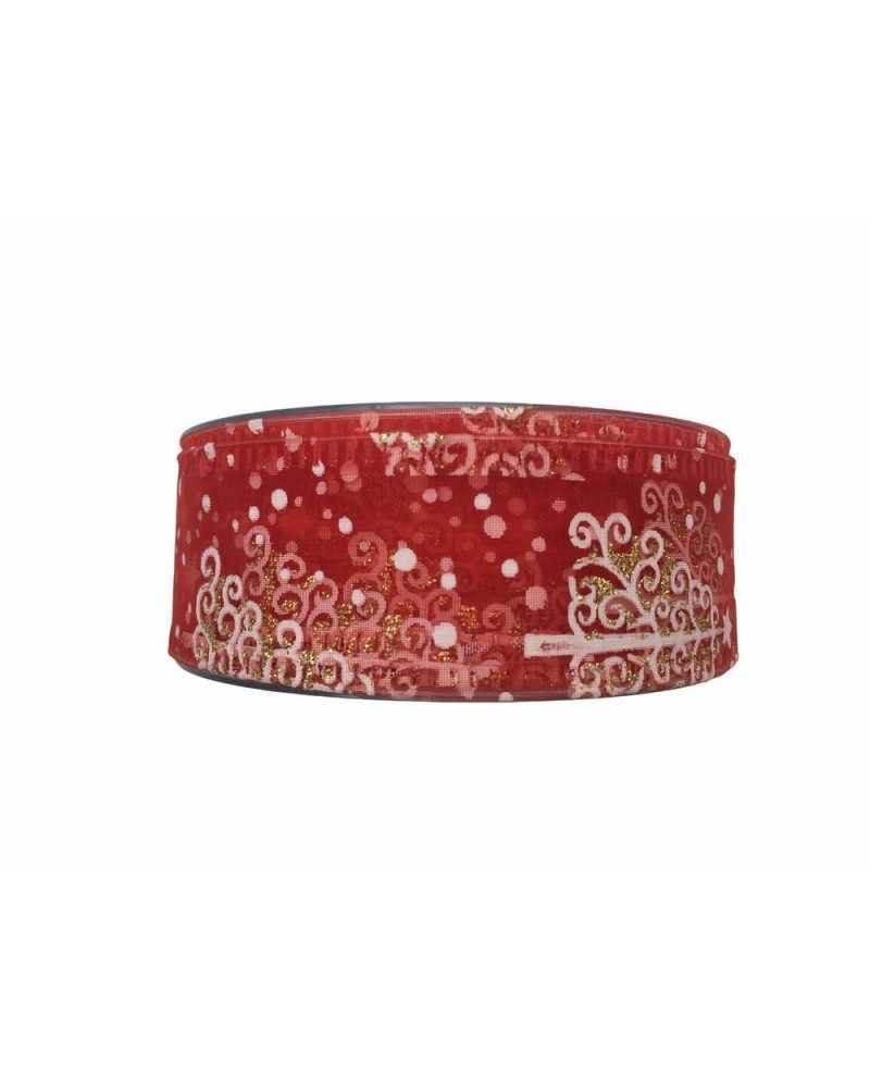 10 Mt Passamaneria Organza Christmas Tree Red Printed White Glitter Gold High Mm 40