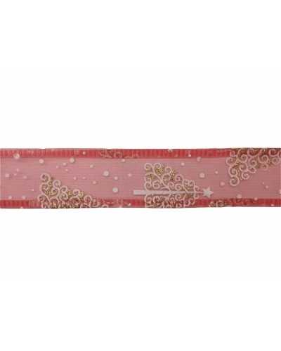 10 Mt Pasamanería Organza Cinta Árbol De Navidad Rojo Impreso Blanco Brillo Dorado 40 Mm Alto