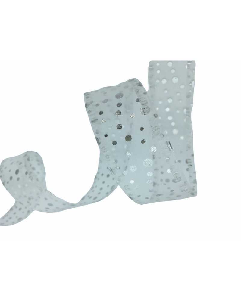 Passementerie Ruban Organza Pois Lurex Noël Haut Cm 4 Doré et Argenté