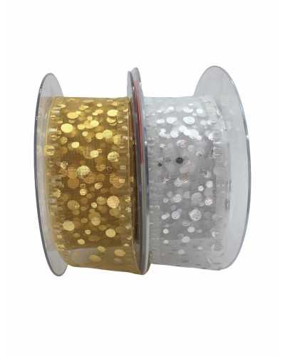 Garniturband Organza Pois Lurex Weihnachten hoch cm 4 Gold und Silber