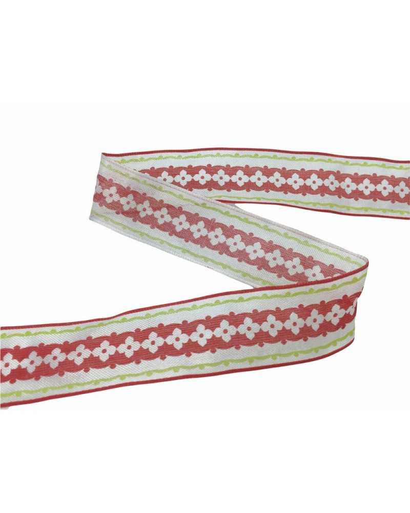 Passementerie Ruban de Noël Blanc Imprimé Fleurs Rouges 25 Mm de Haut