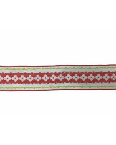 Passementerie Ruban de Noël Blanc Imprimé Fleurs Rouges 25 Mm de Haut
