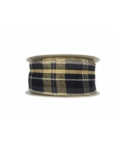 Passamaneria Christmas Taffeta Scozzese Nero Filo Oro Lurex Alto 35 Mm