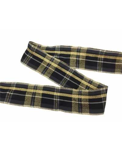 Passamaneria Christmas Taffeta Scozzese Nero Filo Oro Lurex Alto 35 Mm