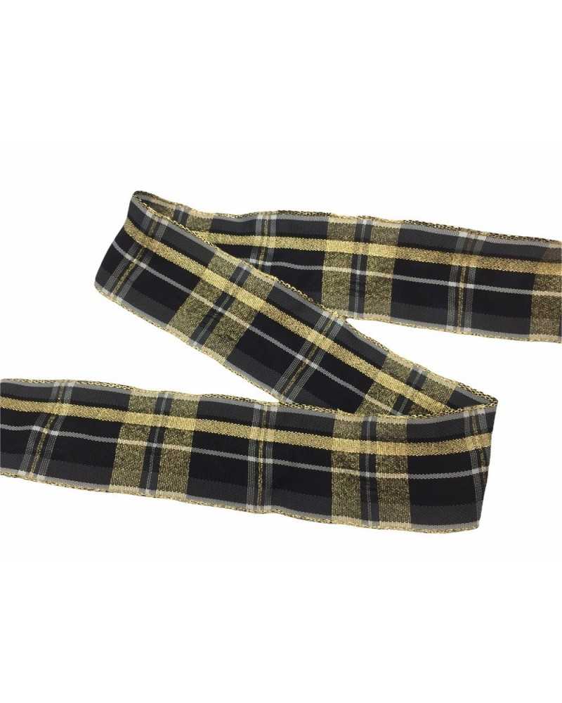 Passamaneria Christmas Taffeta Scozzese Nero Filo Oro Lurex Alto 35 Mm
