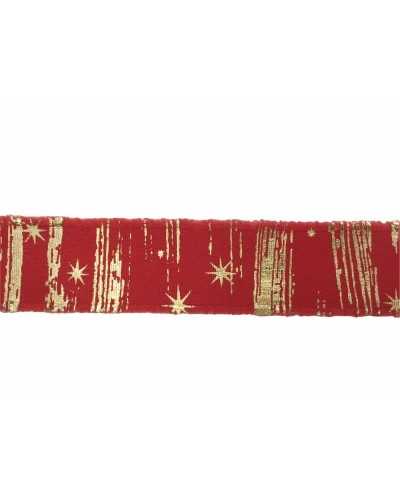 Passementerie Ruban De Noël Rouge Imprimé Étoile Dorée Haut Mm 35