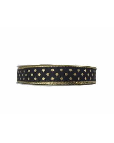 Ruban de Noël Passementerie Pois Noir Fil Lurex Teint Haut 15 Mm