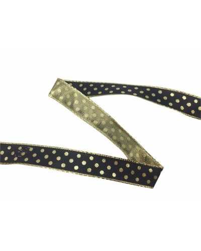 Ruban de Noël Passementerie Pois Noir Fil Lurex Teint Haut 15 Mm