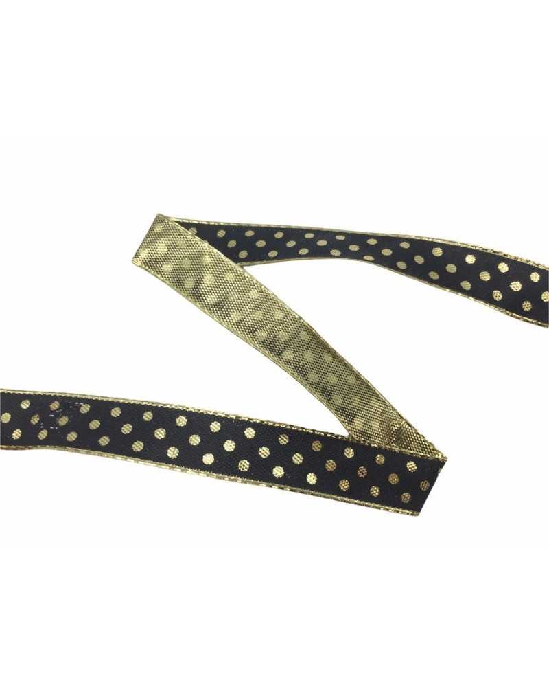 Ruban de Noël Passementerie Pois Noir Fil Lurex Teint Haut 15 Mm