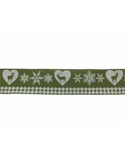 Pasamanería Cinta Navideña Estampado Corazón Reno Copo De Nieve Alto 40 Mm
