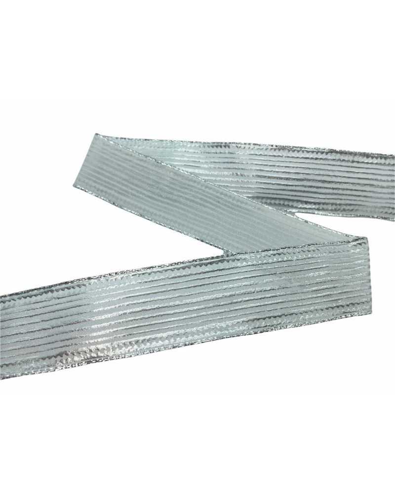 Pasamanería Cinta Navideña A Rayas Plata Alta 25 Mm