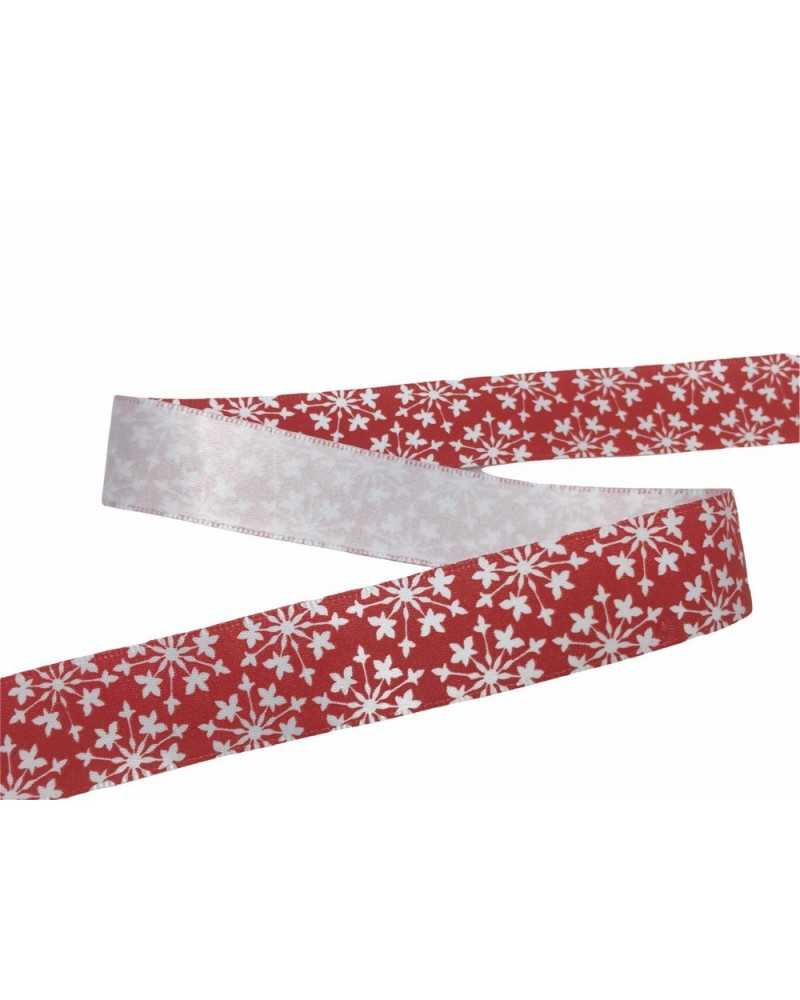 Garnituren Weihnachtsband Rot Satin Stern Schneeflocke Weiß Hoch 22 mm