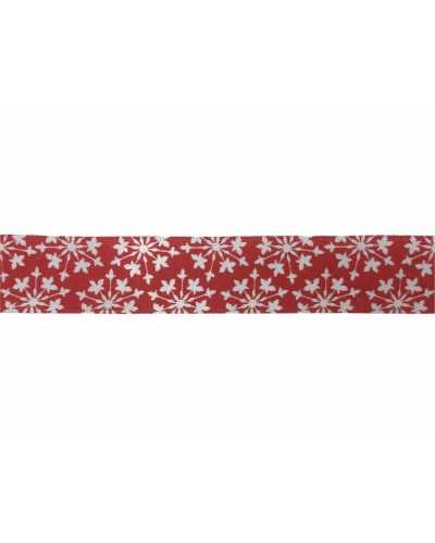 Garnituren Weihnachtsband Rot Satin Stern Schneeflocke Weiß Hoch 22 mm