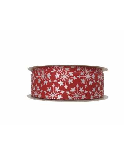 Passementerie Ruban de Noël Rouge Satin Étoile Flocon de Neige Blanc Haut 22 Mm