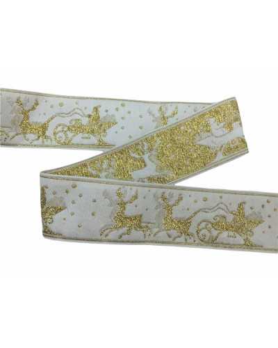 Passementerie Ruban Noël Tyrolien Blanc Brodé Or 4 Cm De Haut