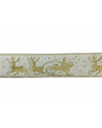 Pasamanería Cinta Navideña Tirolesa Blanca Bordada En Oro 4 Cm De Alto