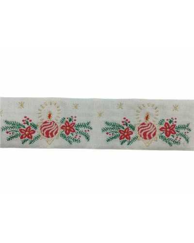 Passementerie Ruban Noël Tyrolien Blanc Brodé Étoile Dorée 5 Cm De Haut