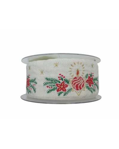 Passementerie Ruban Noël Tyrolien Blanc Brodé Étoile Dorée 5 Cm De Haut