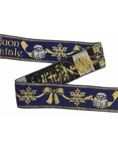 Passementerie Ruban de Noël Père Noël Tyrolien Bleu Brodé Étoile Dorée 5 Cm de Haut