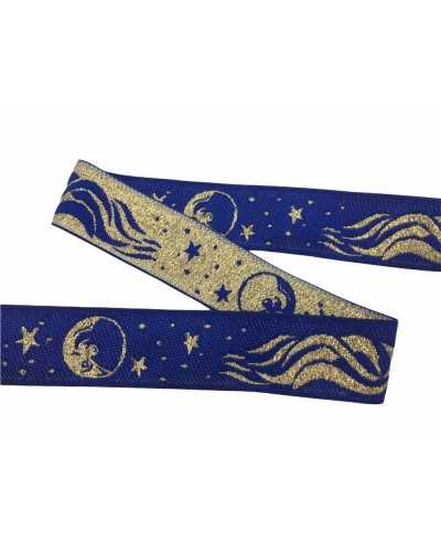 Garniturenband, Gallone, Weihnachten, bestickt, blau-goldener Stern, Mond, 3 cm hoch