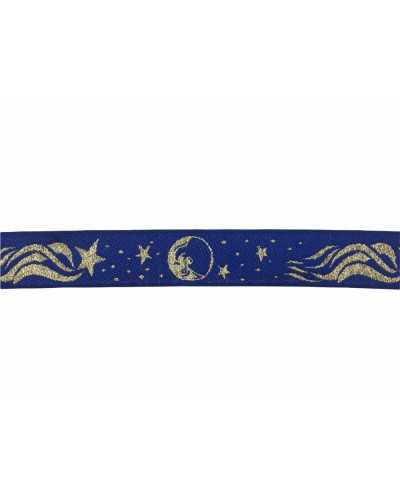 Pasamanería Cinta Galón Navidad Bordado Azul Oro Estrella Luna 3 Cm Alto